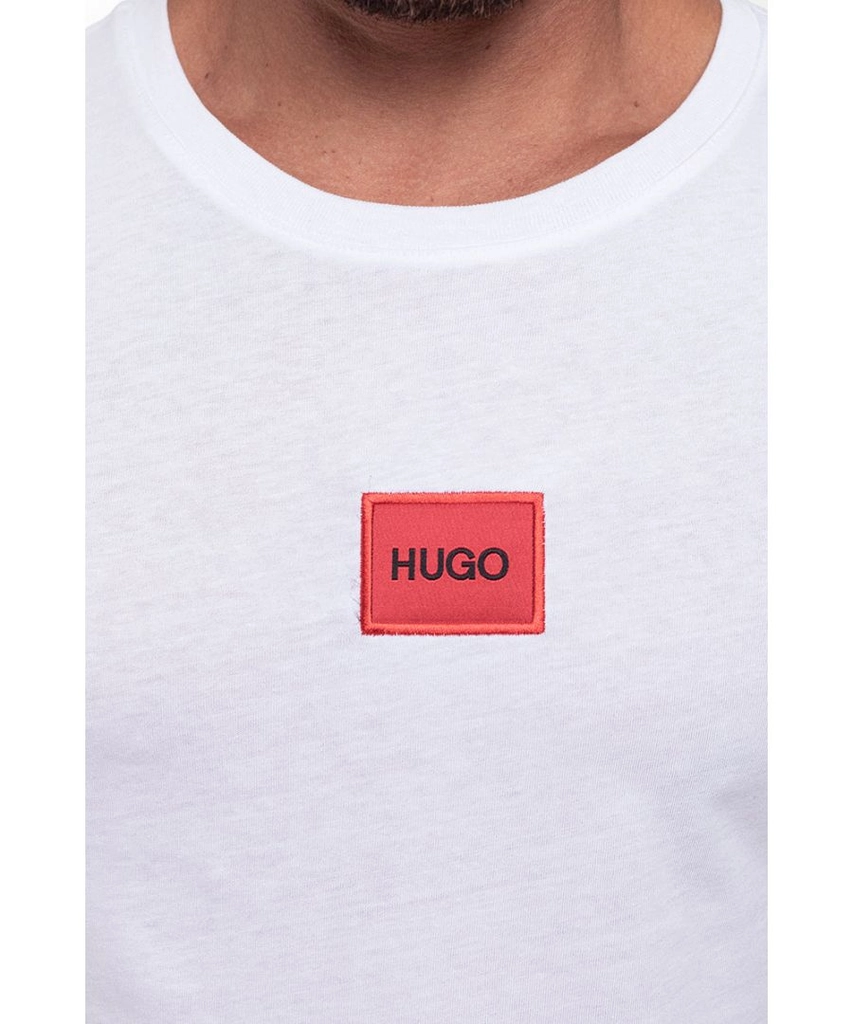 Hugo Boss Mens Red Logo Patch Sustainable T-Shirt - White - Size Large
